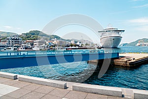 Dejima Wharf, ocean view of Nagasaki port in Nagasaki, Kyushu, Japan