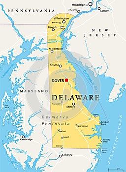 Delaware, DE, political map, The First State photo