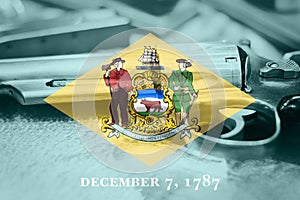 Delaware flag U.S. state Gun Control USA. United States