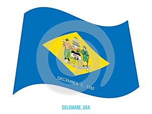 Delaware Flag Waving Vector Illustration on White Background. USA State Flag