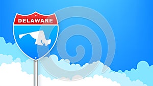 Delaware map on road sign. Welcome to State of Delaware. Vector illustration.