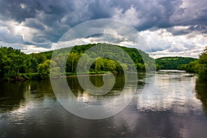The Delaware River seen from a bridge in Belvidere, New Jersey. photo
