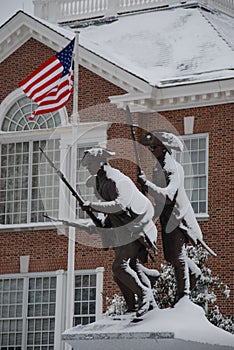 Delaware's Minutemen and Flag in the snow