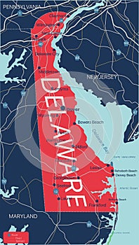 Delaware state detailed editable map