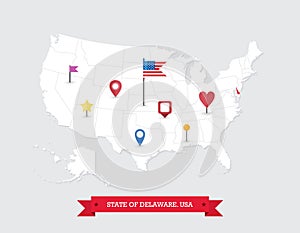 Delaware State map highlighted on USA map