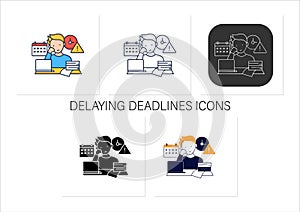 Delaying deadlines icons set photo