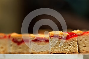 Delcious cake with toping of strawberry