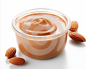 Delectable almond nut butter in a glass jar, ideal for spreading or enhancing recipes