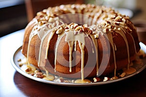 Delectable Bundt cake covered with melting peanut. Generate ai