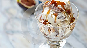 Delectable Caramel Pecan Ice Cream Sundae with Fresh Fig Slices