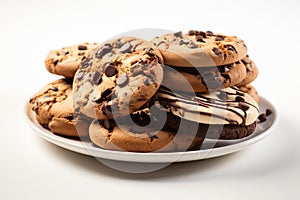 Delectable cookies adorned with chocolate pieces stand out on white