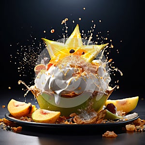 Delectable dessert with star-shaped of carambola design in center. For various contexts such as food blogs, restaurant