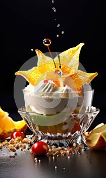 Delectable dessert with star-shaped of carambola design in center. For various contexts such as food blogs, restaurant