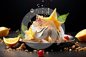 Delectable dessert with star-shaped of carambola design in center. For various contexts such as food blogs, restaurant