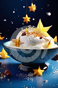 Delectable dessert with star-shaped of carambola design in center. For various contexts such as food blogs, restaurant