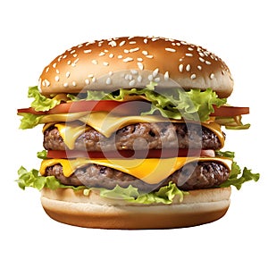 Delectable Double Hamburger Isolated on Transparent Background