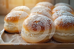 Delectable Hokkaido fresh milk cream bun adorned with icing sugar