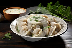 Delectable Meat dumplings pelmeni bowl. Generate ai