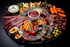 Delectable Meat platter appetizers. Generate Ai photo