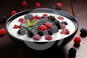 Delectable Milk pudding berry. Generate Ai photo