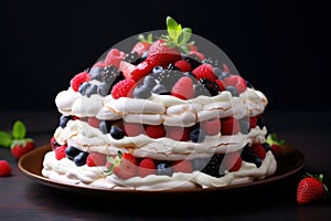 Delectable Pavlova cake berries. Generate Ai