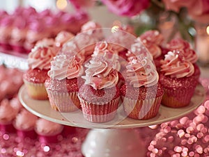 Delectable Pink Frosted Cupcakes on Elegant Display for Party or Event