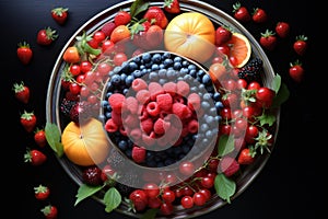 Delectable Plate fruits berries. Generate AI