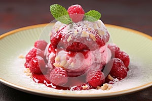 Delectable Puff raspberries dessert food. Generate Ai