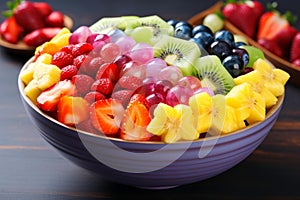 Delectable Rainbow fruit salad. Generate Ai photo