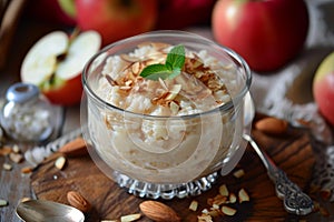 Delectable Rice pudding apple almond. Generate Ai