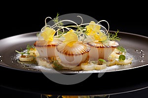 Delectable Scallop dish served plate. Generate Ai