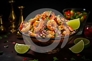 Delectable Shrimp spicy appetizer mexican cocktail. Generate Ai