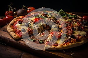 Delectable Slice rustic pizza. Generate Ai photo