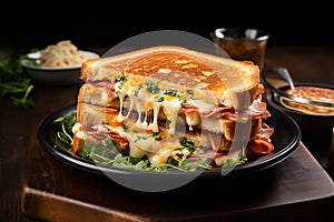 A delectable toast sandwich featuring savory ham and oozy melted cheese