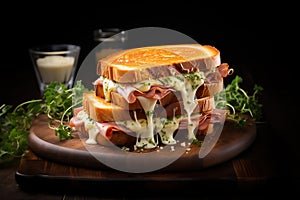 A delectable toast sandwich featuring savory ham and oozy melted cheese