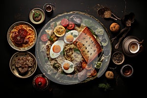 Delectable Top view paellas food. Generate Ai