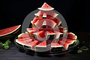 Delectable Watermelon slices on table. Generate Ai