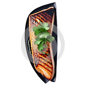 A delectable wild-caught Alaskan black cod fillet, baked with a miso glaze, ,