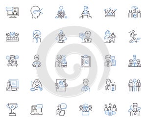 Delegation assignment line icons collection. Trust, Responsibility, Empowerment, Prioritization, Collaboration