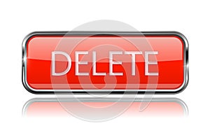 Delete button. Square red button with chrome frame