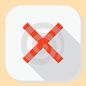 Delete close exit icon. Symbol for web application menu. Flat design button with long shadow.
