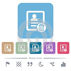 Delete contact flat icons on color rounded square backgrounds