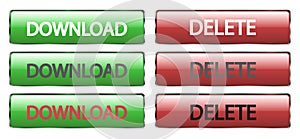 Set of colorful design buttons. Contains uninstall and download. Collection of web vector buttons.