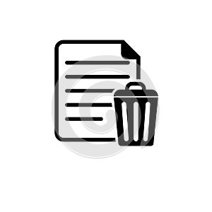 Delete File, Trash Paper Document Solid Flat Vector Icon Isolated on White Background
