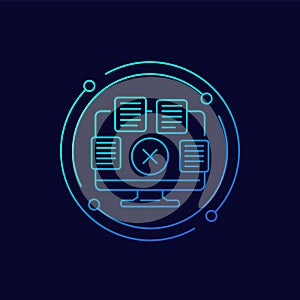 Delete files, documents line vector icon