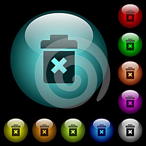 Delete icons in color illuminated glass buttons