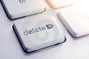 Delete key button of a computer keyboard. Macro photography