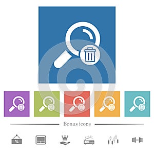 Delete search flat white icons in square backgrounds