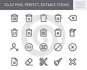 Delete simple line icons. Vector illustration with minimal icon - trash can, waste, garbage, dustbin, cancel, reject
