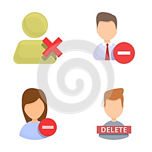 Delete user icons set cartoon vector. Account cannot be accessed or used photo